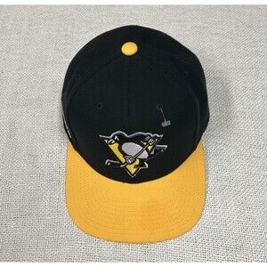 Pittsburgh Penguins Mitchell & Ness Snapback Hat Cap Black n Yellow Adjustable